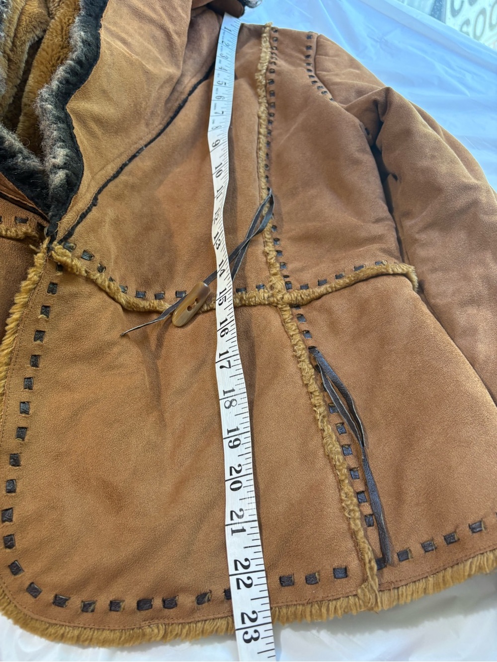 Regent Park Faux Suede Sherpa Boho Jacket M Tan Penny Lane Y2K Western Coat - Picture 8 of 12